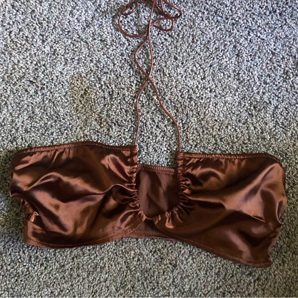 SHEIN Brown Satin Halter Top